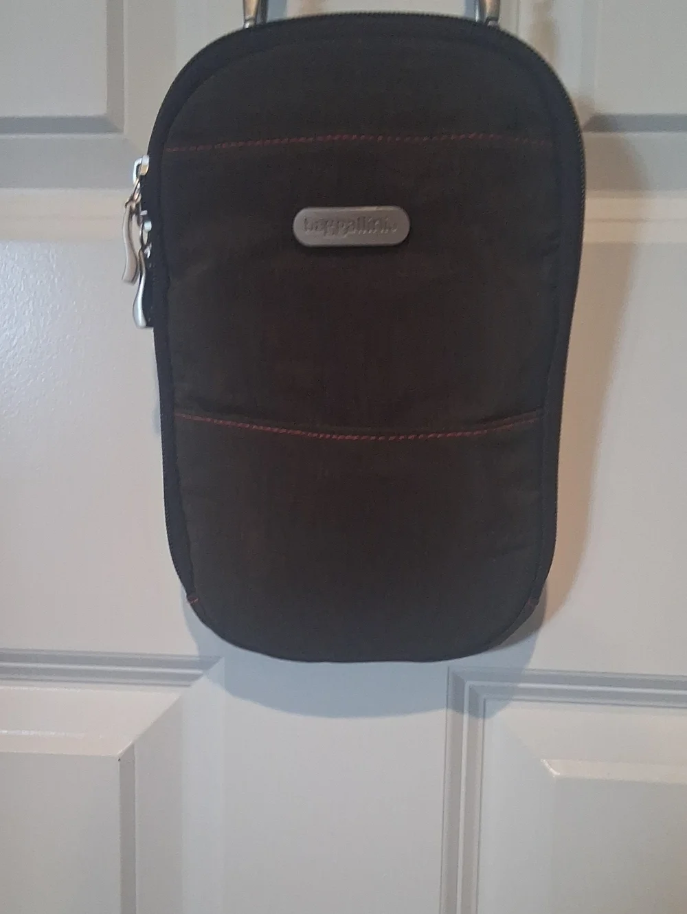 Baggalini Chocolate Brown Crossbody Bag with Red Stitching